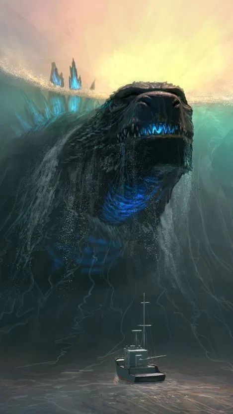 Ocean Iphone Wallpaper, Sea Monster Art, Ocean Monsters, Godzilla King Of The Monsters, Monsters Art, Rukia Bleach, King Kong Vs Godzilla, Ocean Iphone, رورونوا زورو