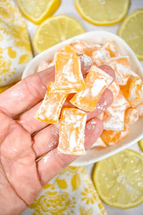 An old-fashioned lemon drops hard candy recipe, made with or without citric acid. Lemon Hard Candy Recipe, Lemon Drops Candy, Hard Candy Recipe, Homemade Chocolate Candy, Lemons Recipes, Aesthetic Healthy Food, Daisy Sour Cream, Hard Candy Recipes, Homemade Pudding