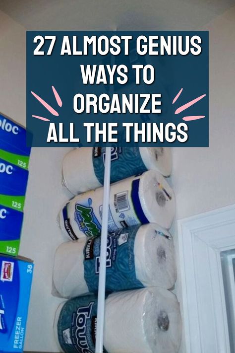 Love cheap storage and DIY organization ideas? Check out these 27 Almost Genius Ways To Organize ALL The Things In Your Home Organizing Ideas Cabinets, Creative Ways To Store Toilet Paper, Organize Household Supplies, Bulk Storage Ideas Garage, Storage Ideas And Organization, Storeroom Organization Storage Ideas, Diy Wall Organizer Bedroom, Re Organizing Home, Organization Ideas For Small Bathrooms