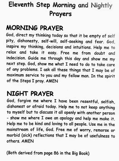 Morning & Evening prayers inspired by the 11th step of AA. Aa Prayers, Aa Big Book, Recovering Addict Quotes, Evening Prayers, Aa Quotes, 12 Steps Recovery, Recovery Inspiration, Celebrate Recovery, Everyday Prayers