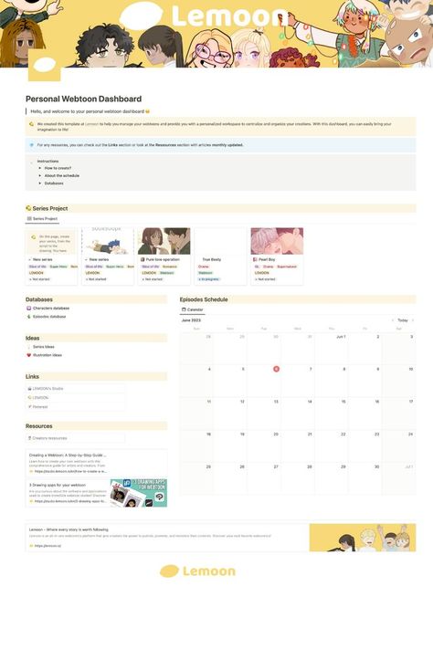 The Personal Webtoon Dashboard is a comprehensive and intuitive Notion template designed to help webtoon creators manage their work from start to finish 🚀 Notion Template Ideas Personal, Notion Meal Planner, Template For Project, Personal Notion, School Notion, Personal Dashboard, Study Planner Free, Free Notion Templates, Planner School
