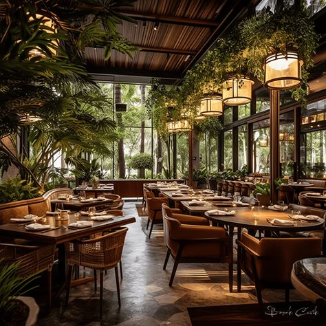 Brunch Restaurant Interior, Colonial Style Restaurant, Interior Design Rustic Modern, Bar With Plants, Rustic Modern Restaurant, African Restaurant Design, Rustic Restaurant Interior Design, Italian Cafe Interior, Italian Restaurant Interior Design