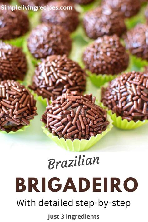 Brigadeiro pin for Pinterest Brazilian Candy, Brazilian Snacks, Brigadeiro Recipe, Brazilian Chocolate, Brazilian Desserts, Chocolate Candy Recipes, Chocolate Balls, America Food, Christmas Candy Recipes