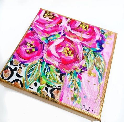 Audra Sampson on Instagram: "Pop of pink! 💖 Roses in Leopard Vase 6x6” reproduction print in gallery wrapped gilded edge canvas. ✨ www.AudraStyle.com #colorfulhome #artfulhome" Audra Style, Vase Painting, Vase Blue, Rose Vase, Flower Art Painting, Colorful Paintings, New Wall, Painting Projects, Pink Background