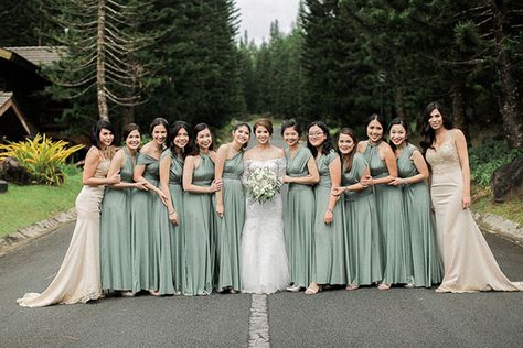 A Fresh and Classy Wedding with a Sage Green Motif | https://brideandbreakfast.ph/2019/09/20/wedding-with-sage-green-motif/ Sage Green Filipino Wedding, Wedding Motif Color 2020, Wedding Motifs Ideas, Bridesmaid Dresses Philippines, Sage Green Gown Bridesmaid, Motif Color For Wedding, Sage Green Motif Wedding, Green Wedding Entourage, Green Motif Wedding Ideas