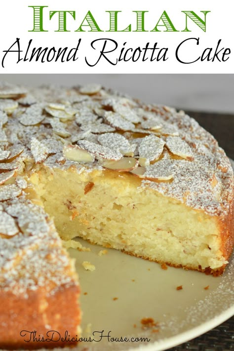 Almond Ricotta Cake, Ricotta Cake Recipes, Almond Ricotta, Italian Desserts Traditional, Almond Cake Recipe, Ricotta Recipes, Ricotta Cake, Italian Cake, Italian Dessert