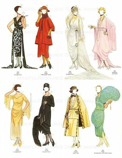 Fashion Paper Dolls, Flapper 1920s, Marlene Hose, 1920s Fashion Women, Dolls Printable, Patron Vintage, Paper Doll Dress, 1920 Fashion, 1920's Fashion