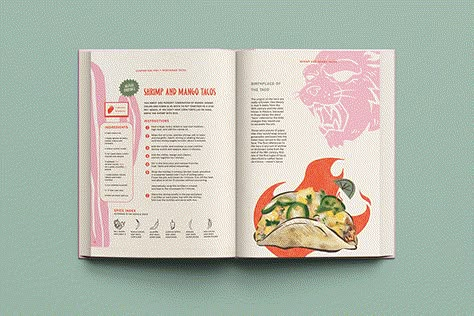 Mexican Cookbook Design: The Art of The Taco Cute Cookbook Covers, Cooking Book Layout Design, Graphic Design Cookbook, Cookbook Recipe Design, Recipe Graphic Design Layout, Digital Cookbook Design, Recipe Book Graphic Design, Creative Cookbook Design, Cookbook Color Palette