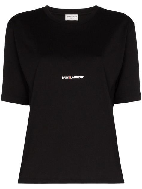 SAINT LAURENT LOGO PRINT COTTON T-SHIRT. #saintlaurent #cloth Saint Laurent Logo, Black And White Logos, Black And White T Shirts, Cotton Logo, Logo Print, T Shirt Top, Black Cotton, Cotton T Shirt, Printed Cotton