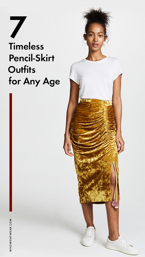 Gold Pencil Skirt Outfit, Velvet Pencil Skirt Outfit, Maxi Pencil Skirt Outfit, Velvet Skirt Outfit, Pencil Skirt Diy, Pencil Skirt Outfit, Velvet Pencil Skirt, Eclectic Fashion Style, Pencil Skirt Pattern