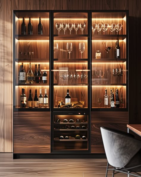 Wine Display Cabinet Modern, Smoked Glass Wine Cabinet, Glass Wood Wine Cabinet, Wine Cabinet Open Stiarcase Wall, Cave Vin, Wine/coffee Cabinet, Large Living Room Layout, Wine Room Design, Showcase Cabinet