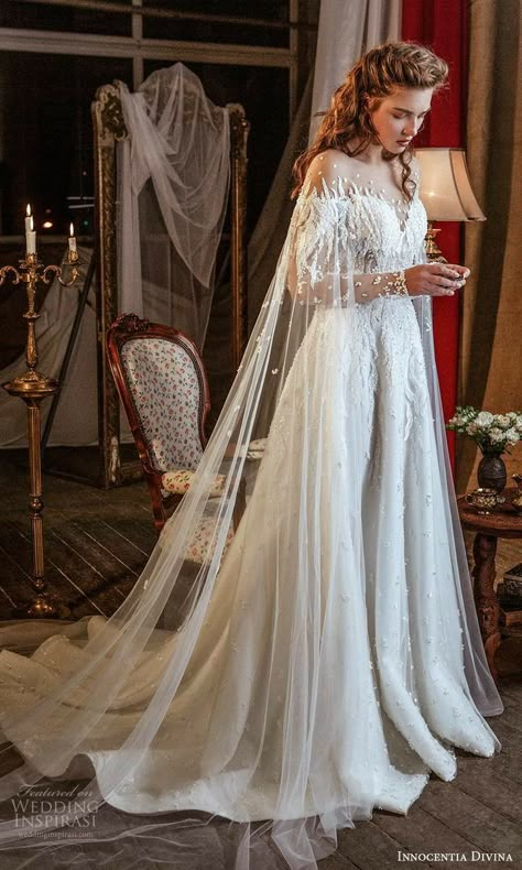 Wedding Inspirasi, Gaun Fashion, White Wedding Dress, Fantasy Wedding, Dream Wedding Ideas Dresses, Flare Sleeves, Chapel Train, A Wedding Dress, Wedding Dress Sleeves