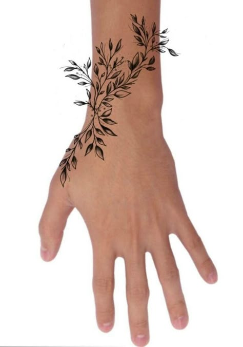 Simple Thumb Tattoos, Vine Hand Tattoo Stencil, Pinky Finger Vine Tattoo, Thumb Wrap Tattoo, Leaves Tattoo On Hand, Feminine Thumb Tattoos, Wrist To Thumb Tattoos For Women, Vines On Hand Tattoo, Floral Thumb Tattoos