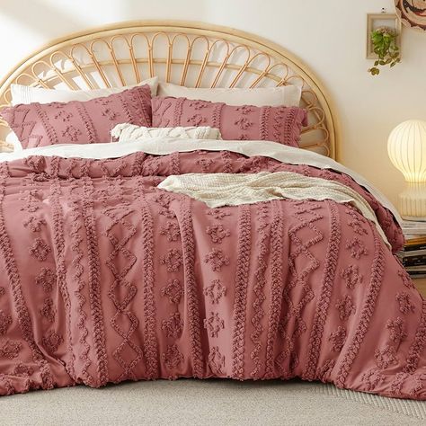 Amazon.com: Bedsure Tufted Boho Comforter Set King - Pink Boho Bedding Comforter Set, 3 Pieces Farmhouse Shabby Chic Embroidery Bed Set, Soft Jacquard Comforter for All Seasons : Home & Kitchen Grayish Pink, Shabby Chic Embroidery, Comforter Sets Boho, Chic Embroidery, Fluffy Comforter, Boho Comforters, Boho Duvet Cover, Boho Duvet, Bedding Comforter