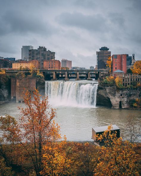 High Falls on the Genesee River with autumn color, in Rochester, New York Rochester New York, Hotel Motel, Posters Framed, City Car, Rochester Ny, Image House, City Skyline, Travel Dreams, Niagara Falls