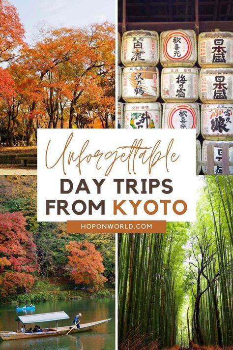 Day Trips from Kyoto, Japan | Looking for the best side trips from Kyoto? Here are 14 of the best day trips from Kyoto, including top sights such as Himeji Castle, Osaka, Nara, Arashiyama, and much more! Find out what to do, how to get there, and get top travel tips to help you fully enjoy your visit. #kyotodaytrip #kyotojapan #daytripfromkyoto #kyoto #mustdothingsinkyoto #kyotodaytour Kyoto Itinerary 1 Day, Day Trips From Kyoto, What To Do In Kyoto, Kyoto Day Trip, Kyoto Itinerary, Kyoto Travel Guide, Japan Holiday, Himeji Castle, Japan Destinations