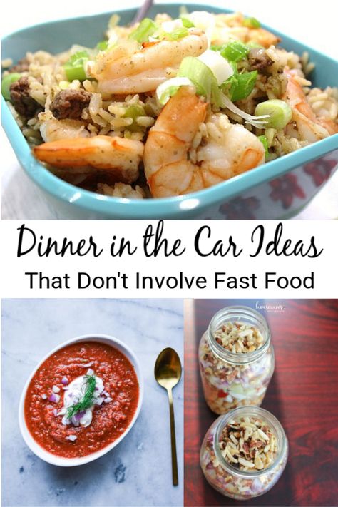 We all have those days or weeks where we're on-the-go from sun up to sunset! We put together a list of quick dinner in the car ideas that don't involve fast food. Just prep in advance and get the proper containers and cooler and you're good-to-go! #dinnertogo #quickdinner #dinnerinthecar #mealprep #planaheadmeals #sportsnightmeals #quickmeals Quick Dinners On The Go, Travel Dinner Ideas Meals, Meals In The Car, Car Dinner Ideas, Baseball Dinners On The Go, Meals To Eat In The Car, Baseball Night Dinner Ideas, Sports Night Dinners Quick Meals, Dinner In The Car