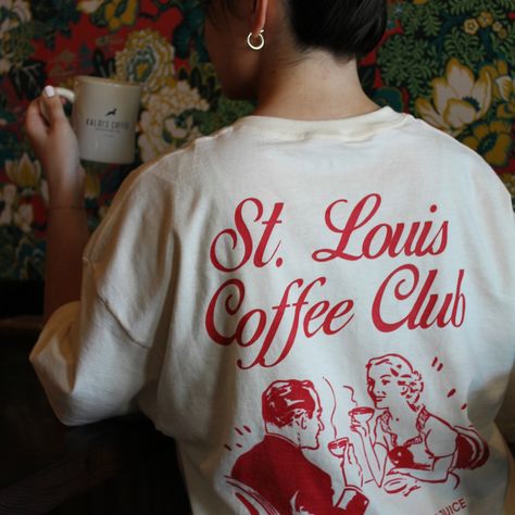 St. Louis Coffee Club Heavyweight Tee - Cream / XL Tshirt Merch Ideas, Gen Z Merch, Imogene And Willie Store, Cafe Shirt Design, Staff Shirt Design, Restaurant Merch Design, Social Club Branding, Cute Merch Ideas, Company Merchandise Ideas