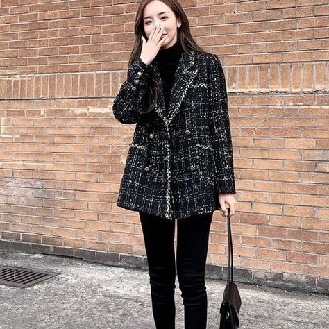 Female Fashion Casual, Slim Jacket, Elegant Party Dresses, Woolen Coat, Tweed Blazer, Elegant Party, Medium Long, Female Fashion, Big Size