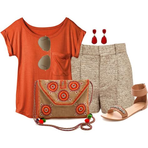 Combinaison - beige + orange!! Orange Outfit Ideas Summer, Orange Casual Outfit, Look Boho Chic, Nosara, Casual Chic Outfit, Summer Fashion Outfits, Ankle Pants, Spring Summer Outfits, Look Fashion