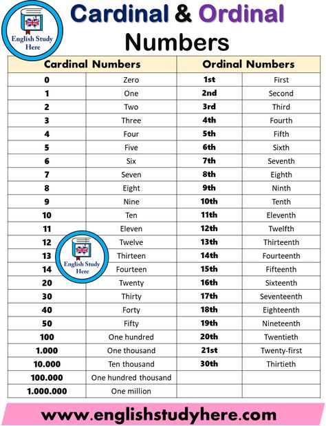 Cardinal Numbers and Ordinal Numbers English Grammar Games, Numeral Numbers, English Grammar Notes, English Adjectives, English Collocations, Ordinal Numbers, Animals Jokes, Esl Vocabulary, Cute Animals To Draw