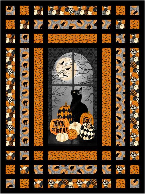 Quilted Panels Wall Hangings, Halloween Quilt Panels, Halloween Quilt Patterns, Cat Quilts, Panel Quilt Patterns, Quilt Borders, Fabric Panel Quilts, Quilting Designs Patterns, Quilt Square Patterns