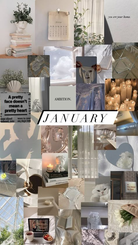 Wallpaper Backgrounds For January, January Vision Board Wallpaper, Monthly Aesthetic Wallpaper, Cute January Wallpapers Aesthetic, Iphone Wallpaper Aesthetic January, New Year Collage Wallpaper, January Iphone Aesthetic, January Themed Wallpaper, Janurary Wallpaper