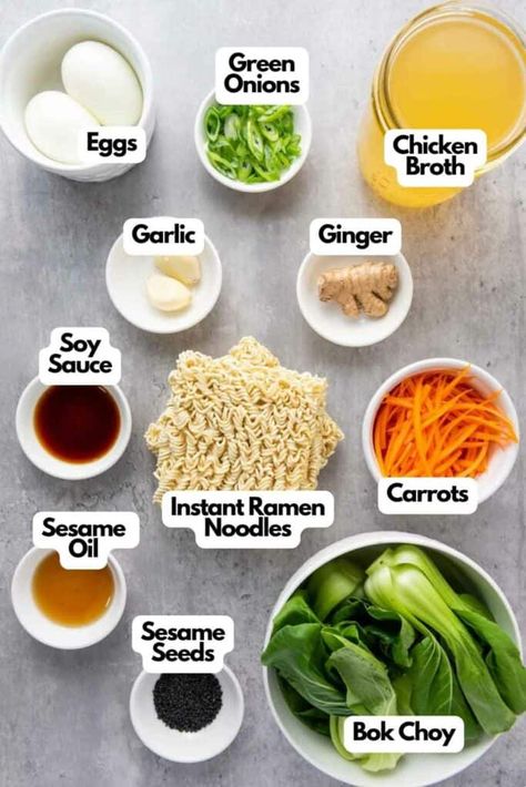 Elevated Instant Ramen, Asian Noodle Bar, Ramen Noodle Bar Party, Elevated Ramen, Korean Noodle Recipes, Ramen Noodles Recipe, Chinese Dishes Recipes, Ramen Ingredients, Ramen Dinner