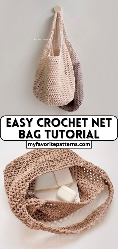 Diy Sac Crochet, Net Bag Tutorial, Crochet Net Bag, Crochet Grocery Bag, Crochet Net, Tote Crochet, Crochet Beach Bags, Crochet Bag Tutorials, Crochet Bag Pattern Free