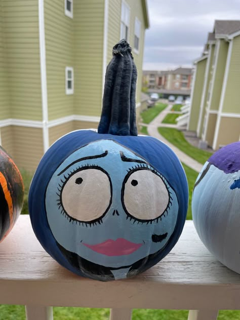 #pumpkinpainting #painting #fallactivitiesforkids #pumpkin Cool Ways To Paint A Pumpkin, Halloween Pumking Painting, Emily Pumpkin Painting, Kiss Pumpkin Painting, Emily Corpse Bride Pumpkin Painting, Halloween Punkin Painting Ideas, Corpse Bride Painted Pumpkin, Pumpkin Painting Corpse Bride, Pumpkin Painting Ideas Sally