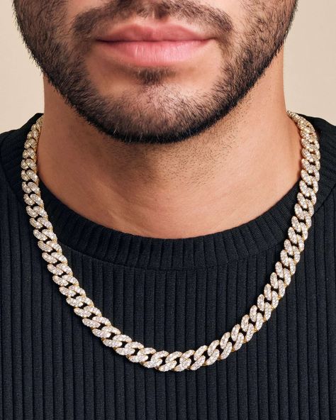 Our Cuban Collection just got a lot cooler with this icy addition. The 10mm gold Iced Out Cuban Link Chain has pavé diamond simulants and a secure box clasp. This Iced Cuban Chain is everything you need for the most luxurious fit. Iced Out Cuban Link Chain, Mens Chains, Gold Cuban Link Chain, Chain For Men, Gold Shop, Solid Gold Chains, Diamond Simulant, Box Clasp, Cuban Link Chain