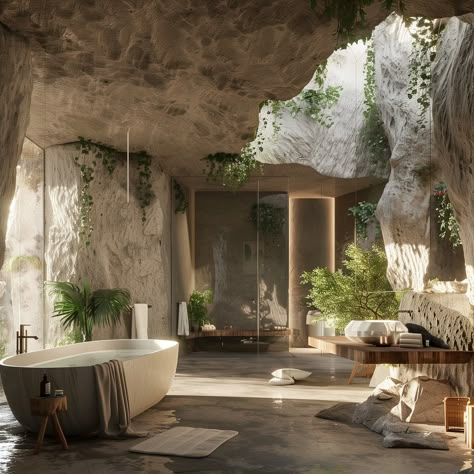 Natural Lighting Interior Design, Cave Interior, Luxury Outdoor Spaces, Cave Dwelling, Cave Pool, Cave Design, Nature Room, Inside Garden, Japanese Style House