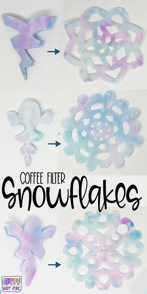 Transform ordinary coffee filters into vibrant snowflakes with our Coffee Filter Snowflake Craft for Kids. Follow my step-by-step directions to bring magic to your winter season. Unleash your child's artistic potential with this delightful and easy-to-follow craft—a perfect activity to infuse your space with seasonal charm and keep kids entertained with hands-on fun! #CoffeeFilterCrafts #CoffeeFilterSnowflakes #SnowflakePatterns Kid Snowflake Craft, Coffee Filter Preschool Crafts, Snowflakes Art Projects For Kids, Christmas Crafts Coffee Filters, Snowflakes Out Of Coffee Filters, Holiday Crafts For Kids Class Party, January Craft Ideas For Toddlers, How To Make Snowflakes Out Of Coffee Filters, Snowflake Craft For Kindergarten