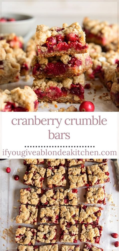 Cranberries With Orange, Cranberry Crumble Bars, Cranberry Bars Recipe, Raspberry Oatmeal Bars, Cranberry Desserts, Cranberry Crumble, Oatmeal Crust, Streusel Bars, Strawberry Oatmeal Bars