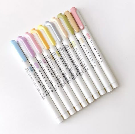 Stationery Supplies Aesthetic, Hilighters For School, Mid Liner Highlighters, Midliner Pens Aesthetic, Midliner Pens, Highlighters Aesthetic, Cute Highlighters, Amazon Aesthetic, Muji Pens