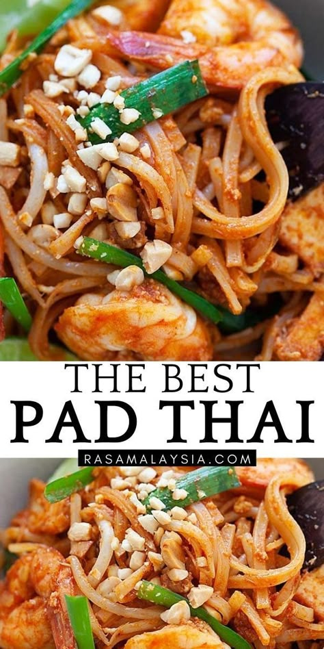 Thai Food Pad Thai, Shrimp Pad Thai Recipe Healthy, Pod Thai Recipes, Traditional Pad Thai, Pad Thai Noodles Easy, Authentic Pad Thai Recipe Thailand, Pad Thai Recipe No Peanut, Chicken And Shrimp Pad Thai, Pad Tie Recipe