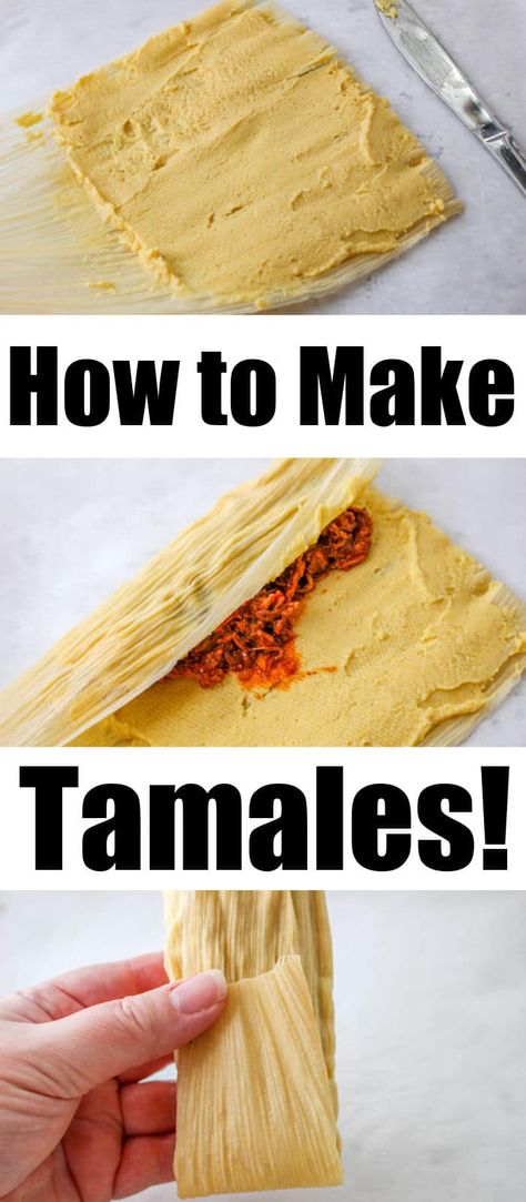 This is how to make red tamales from scratch at home. Homemade masa with red sauce and pulled pork inside steamed perfectly in 15 minutes. What To Make With Masa Flour, Diy Tamales How To Make, How To Make Tamales Pork, Small Batch Tamales, How To Roll Tamales, Masa For Tamales How To Make, Diy Tamales, How To Make Masa For Tamales, Masa For Tamales Recipes