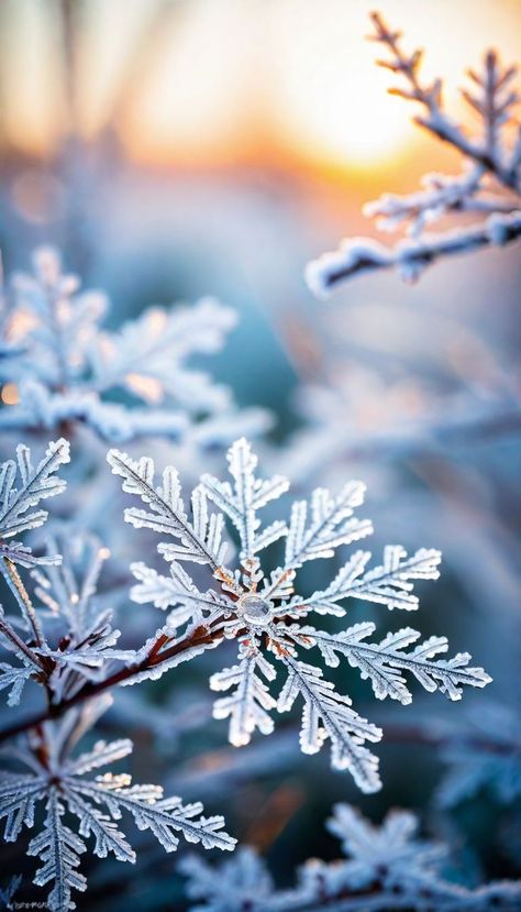 On a crisp winter morning, a mirrorless camera with a macro lens was used to capture this stunning photograph. The focus is on the intricate details, showcasing the frost-kissed branches and delicate snowflakes in high definition. The vibrant colors of the scene bring out the frosty hues, while the realistic realism level enhances every texture, making viewers feel the chill in the air. Natural sunlight provides the optimal lighting, casting long shadows that add depth to the winter landscape. Christmas Winter Photography, Frosted Aesthetic, Winter Scenes Photography, Snow Scenes Winter Landscape, Frost Landscape, Snowflake Aesthetic, Christmas Cabins, Frosty Landscape, January Vibes