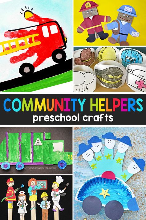 Community Helpers Crafts Preschool Teacher Crafts, Community Helpers Daycare Theme, Community Helpers Pre K Crafts, Safety Helpers Preschool, Community Helpers Art Projects Preschool, Community Themed Activities, Community Week Activities, Community Workers Kindergarten Activities, Community Helpers Curriculum