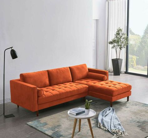 Orange Couch, Gold Sofa, Orange Sofa, Living Room Orange, Boho Living, White Furniture, Boho Living Room, Corner Sofa, Sofa Design