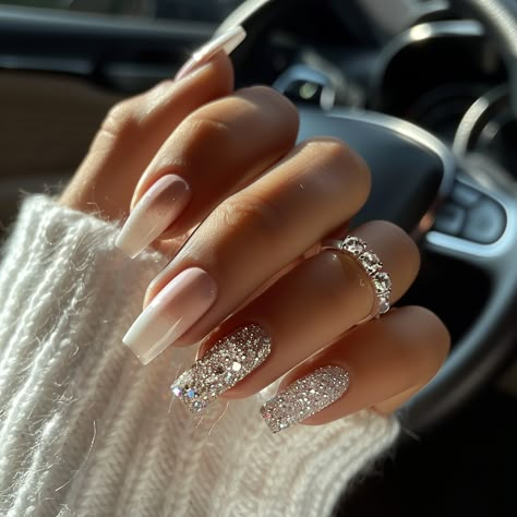 holiday nails, vacation nails, fall nails, acrylic nails, manicure, nail design, gel nails, long nails, short nails, nude nails, square nails, nail art, autumn nails, winter nails, sparkle nails, white nails, Christmas nails, Festive nails Square Holiday Nails, Ombre White Nails, Sparkle Ombre Nails, White Ombre Acrylic Nails, Nails Long White, Winter Nails Long, Winter Sparkle Nails, Sparkly Ombre Nails, Elegant Winter Nails