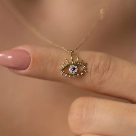 14K Gold Diamond Evil Eye Necklace for Woman/ 14K Gold Eye - Etsy Protective Amulet, Necklace Evil Eye, Evil Eye Necklace Gold, Diamond Evil Eye, Albany Ny, Gold Eyes, Meaningful Jewelry, Classy Jewelry, Fancy Jewellery