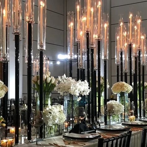 Just found this amazing item on AliExpress. Check it out! $444.02 55％ Off | Wholesale black square base cylinder candlestick 10 arms tall cheap wedding candelabra acrylic table black centerpieces 168 Tall Black Candle Holders, Black Candelabra Centerpiece, Black Center Piece, Black And White Gala, Black Wedding Table, Acrylic Candle Holder, Graduation Table Centerpieces, White Black Wedding, Intimate Party