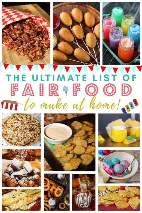 Fair Food Party, Upscale Carnival Food, Unique Carnival Food, Copycat Fair Food Recipes, County Fair Food Ideas, Fall Carnival Food Ideas, State Fair Food Recipes At Home, Fair Food At Home, Deep Fried Fair Food Recipes