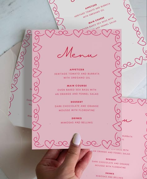 Menu Aesthetic, Diy Menu Cards, Dinner Menu Card, Valentinstag Party, Birthday Dinner Party, Galentines Party, Dinner Party Menu, Valentine Dinner, 카드 디자인