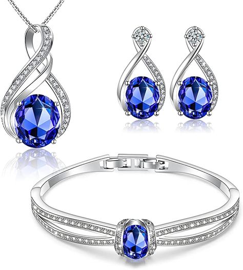 Amazon.com: Menton Ezil Charming Nobile Swarovski Jewelry Sets with Sapphire Blue Necklace 18K White Gold Bracelet Earrings for Women: Clothing Blue Sapphire Jewelry Set, Sapphire Jewelry Set, Set Of Jewelry, Blue Sapphire Jewelry, Blue Sapphire Necklace, Crystal Jewelry Sets, Swarovski Necklace, White Gold Bracelet, Swarovski Jewelry