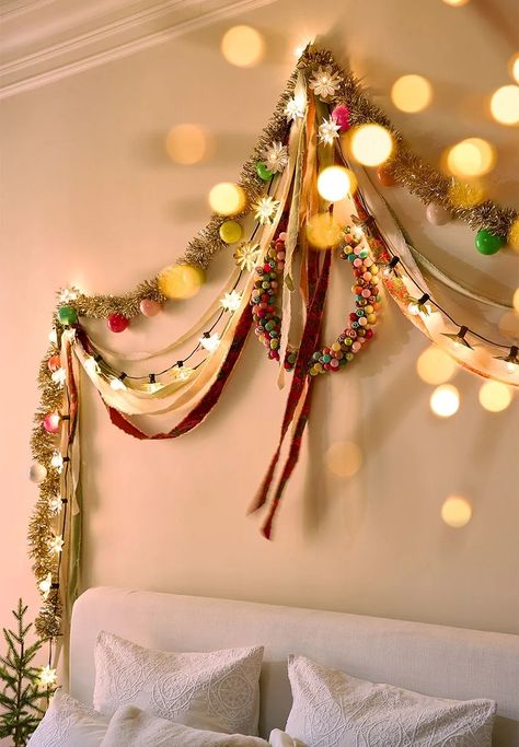 Terrain Colorful Christmas Decorations, Anthropologie Christmas, Bedroom 2024, Sparkling Champagne, Nostalgic Design, Tinsel Garland, Apartment Art, Bauble Ornaments, Mini Ornaments