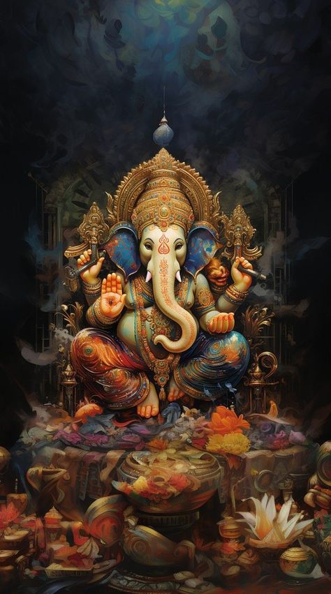 Ganesha Art Illustration, Photos Of Ganesha, Ganpati Bappa Wallpapers, Ganesh Art Paintings, God Artwork, Amoled Wallpapers, Lord Ganesha Paintings, Ganesh Art, Hinduism Art