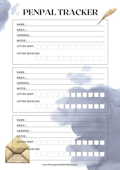 FREE Printable PenPal Tracker for The Best PenFriends 2 Free Printable Pen Pal Tracker, Pen Pal Organization, Pen Pal Ideas For Adults, Penpal Tracker, Penpal Printables, Pen Pal Tracker, Snail Mail Printables, Address Book Template, Service Learning Projects