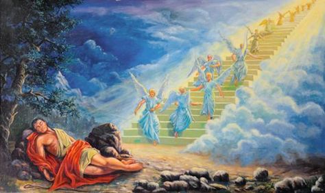 jacob's ladder Genesis 28, Father Abraham, Jacobs Ladder, Scripture Of The Day, Dream Painting, Bible Images, Jacob's Ladder, Heaven And Hell, Daily Meditation